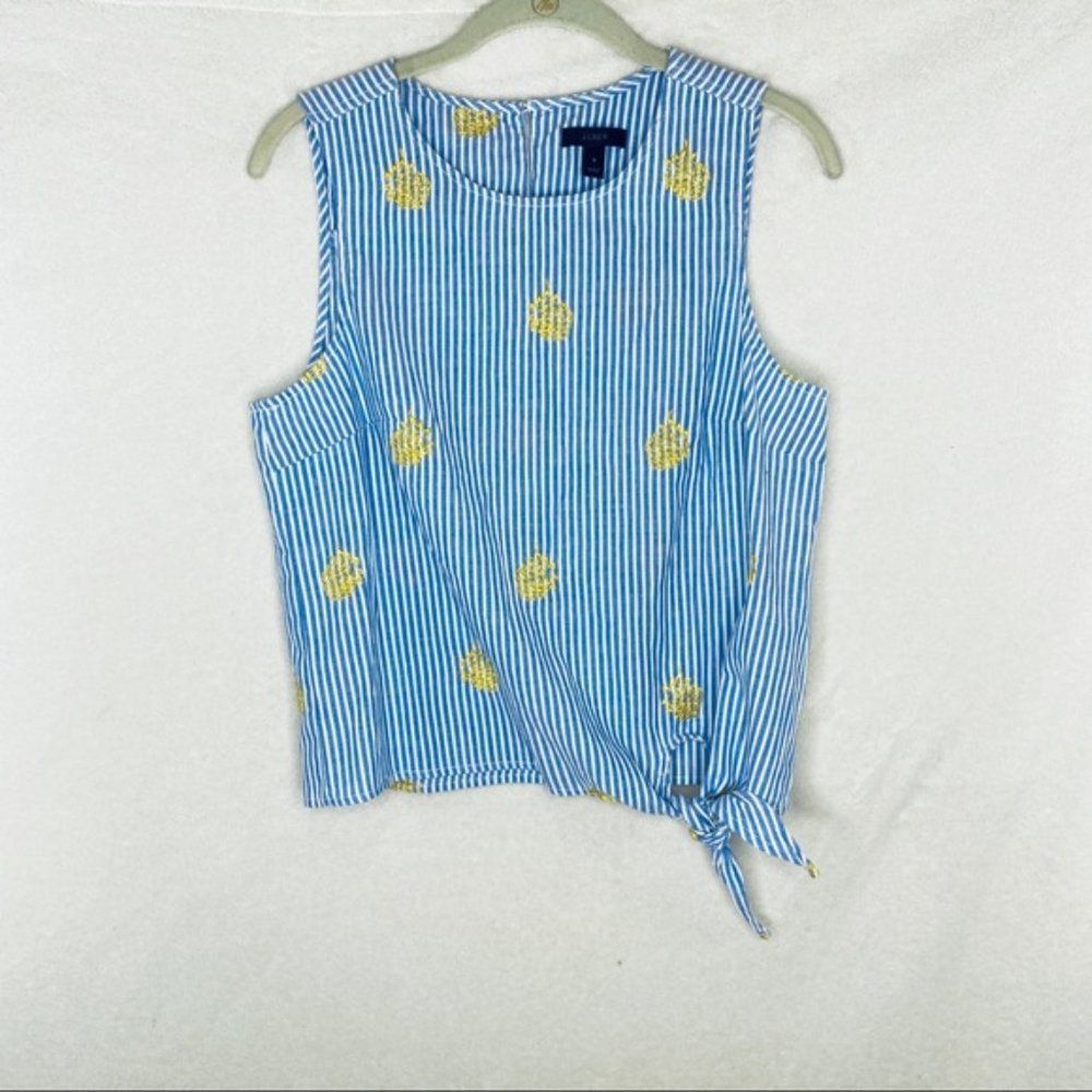 New J. Crew Embroidered Pineapple Side-tie top Medium M 8 - Picture 3 of 9